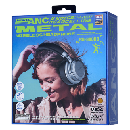 Casque sans fil 800 mAh REMAX RB-980HB avec Réduction de Bruit Active (ANC) - en métal - 70H d'Autonomie - Noir
